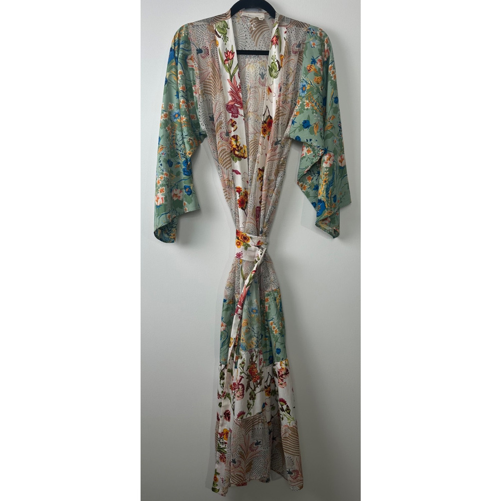 Anthropologie Dani Floral Kimono One size with Belt Maxi length Cardigan A16 - Picture 3 of 8